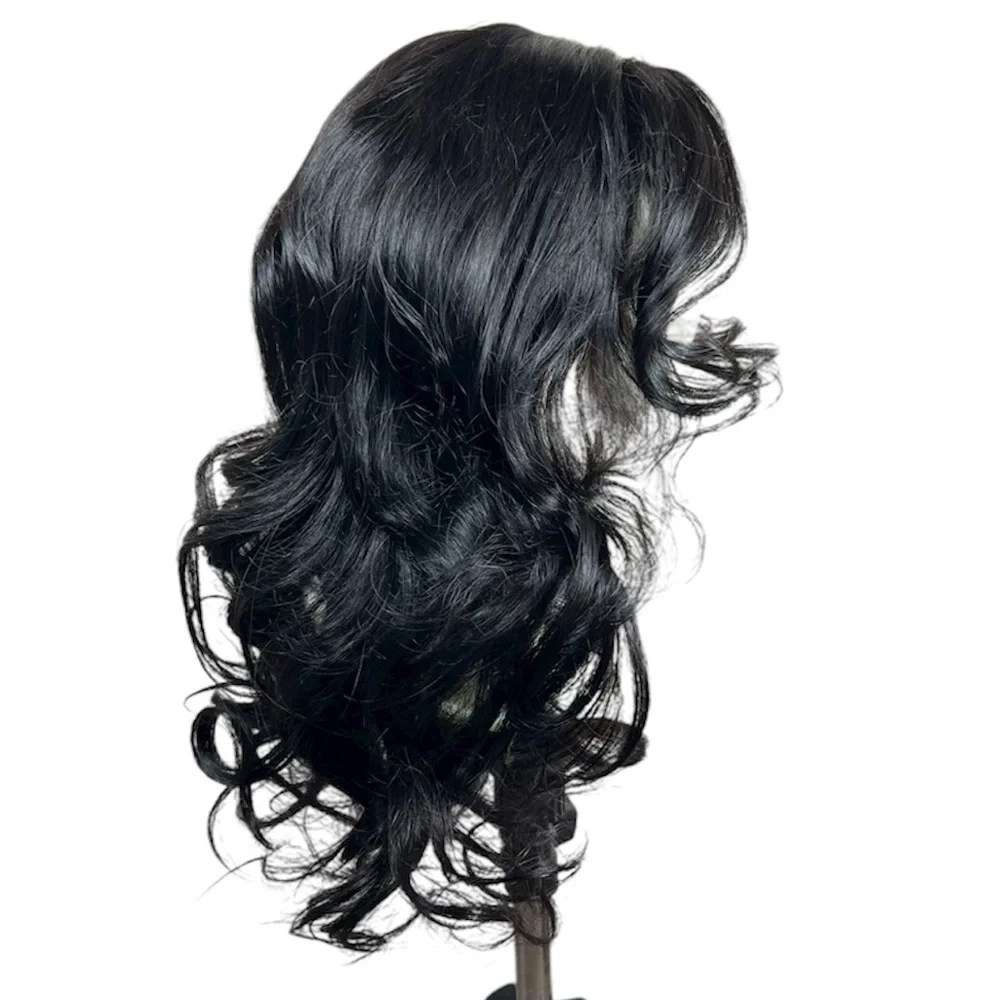 UNICE Loose Wave Human Hair Glueless Pre Cut Curtain Bang 20 Inch Wig